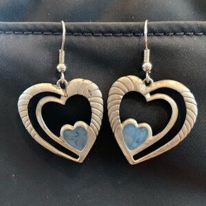 Bottom of My Heart Earrings Silver-tome and Turquoise